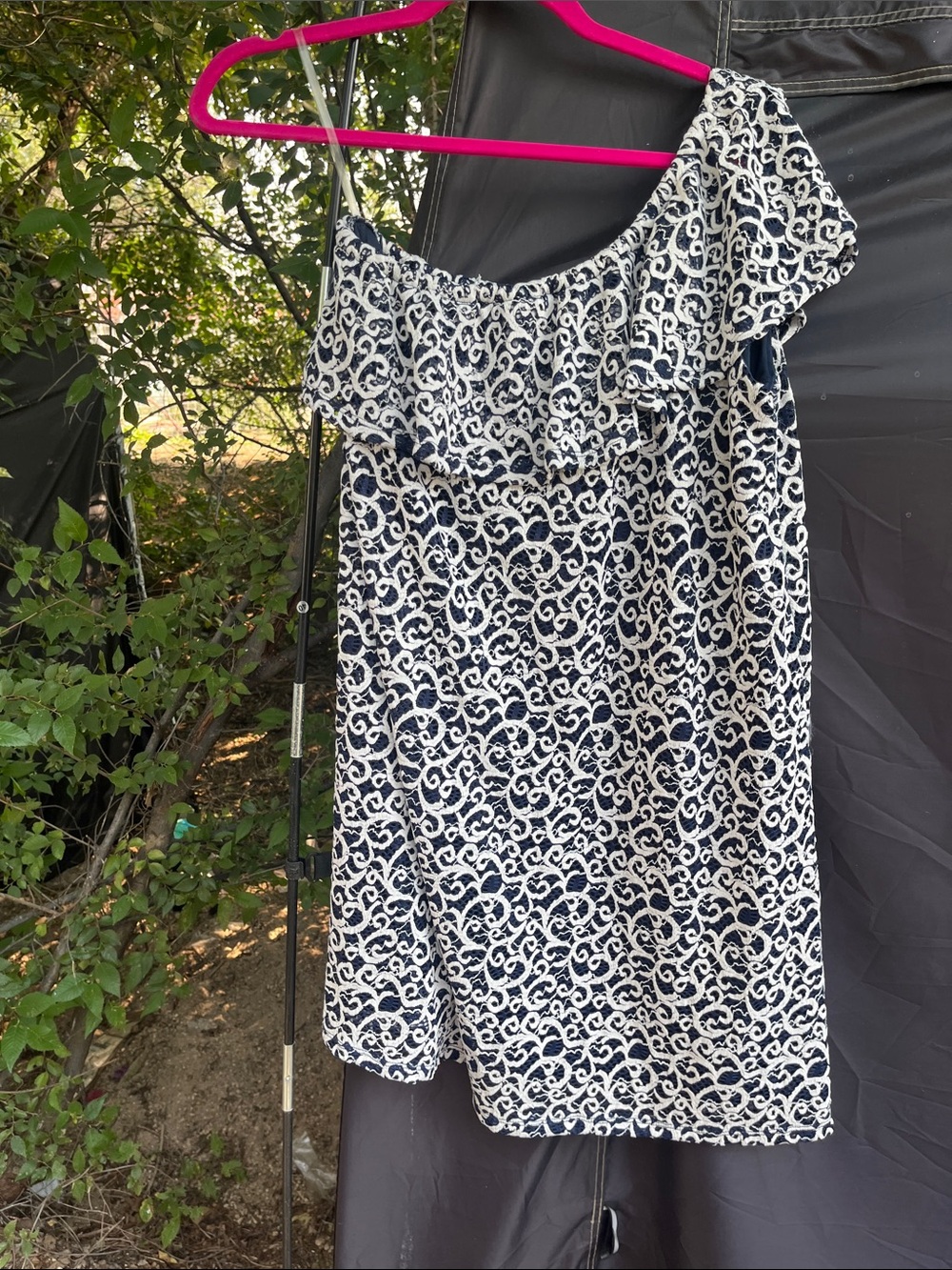 BeBop Navy and White One-Shoulder Printed Dress